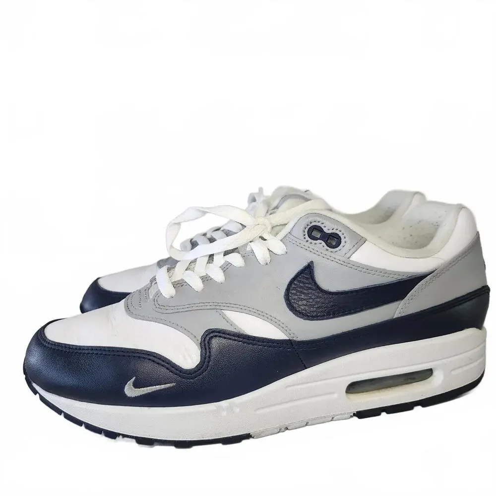 Nike Air Max 1 Men's Sneakers Size 10 White Gray Navy - Picture 2 of 9